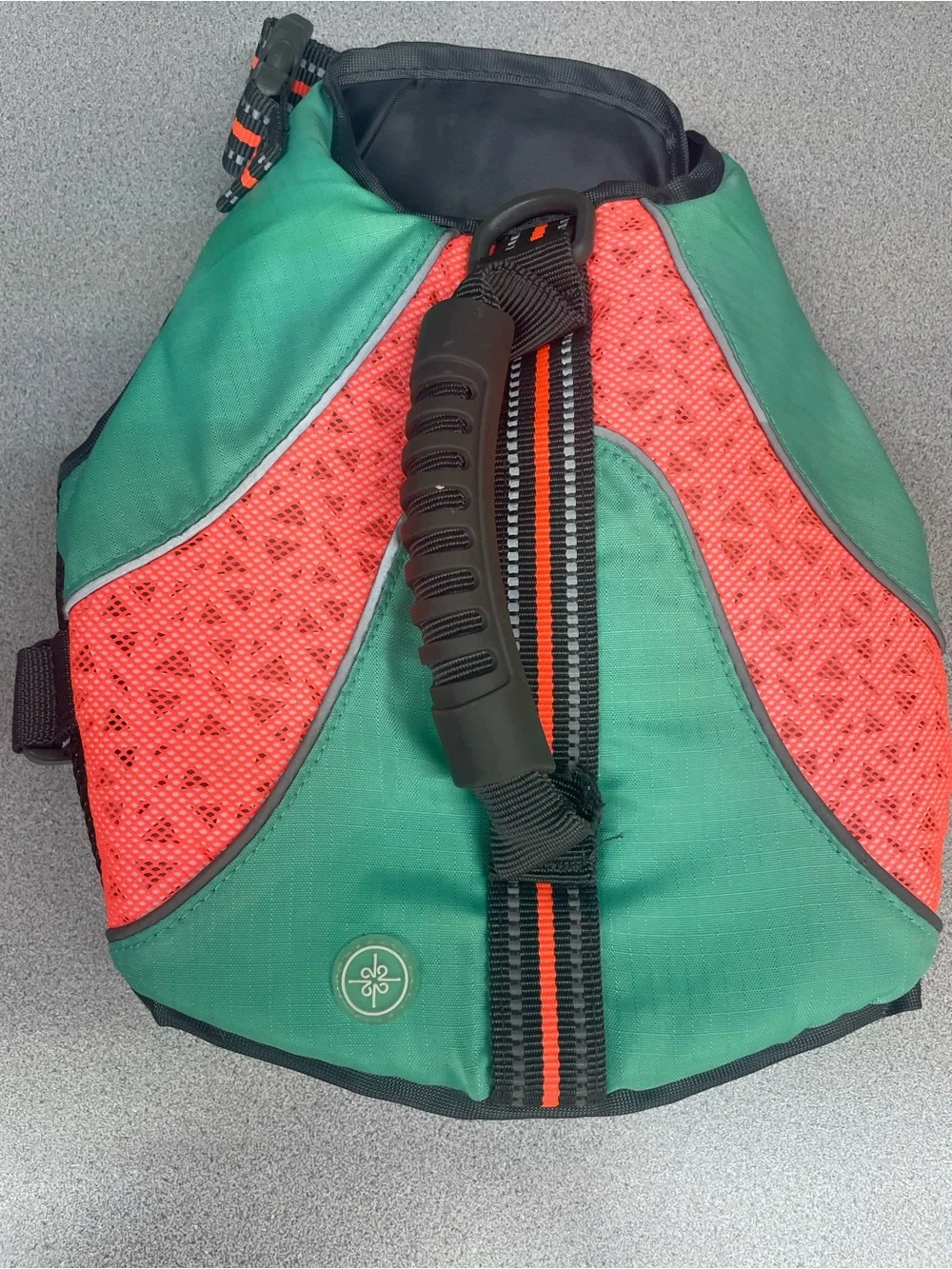 Green and Coral Padded Dog Harness with Top Handle